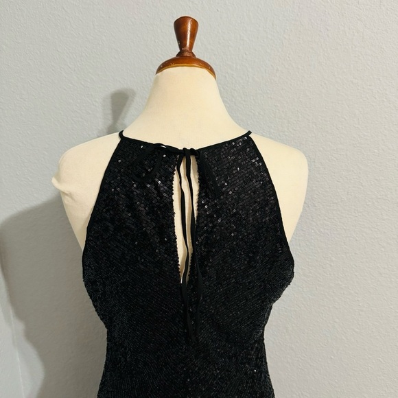 Zara Bloggers Fav Black Sequin Halter Neckline Midi Christmas Holiday Dress Sz L - Picture 12 of 17